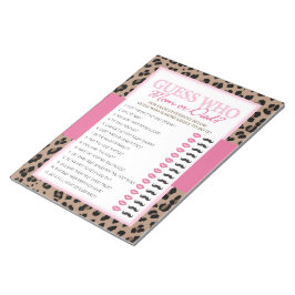 Bloco De Notas Leopardo e Rosa Adivinham Quem Chá de fraldas Jogo