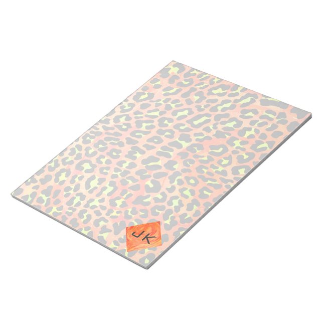 Bloco De Notas Leopardo Laranja e Monograma Amarelo (Inclinado)