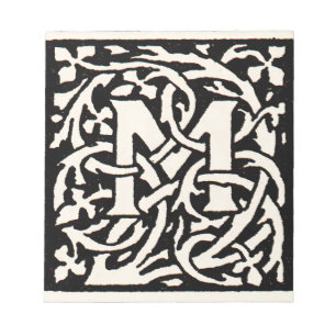 Bloco De Notas Letra Art Nouveau Monograma M Vintage
