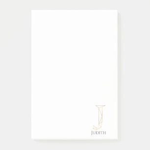Bloco De Notas Letra Dourada moderna J Monograma Personalizado