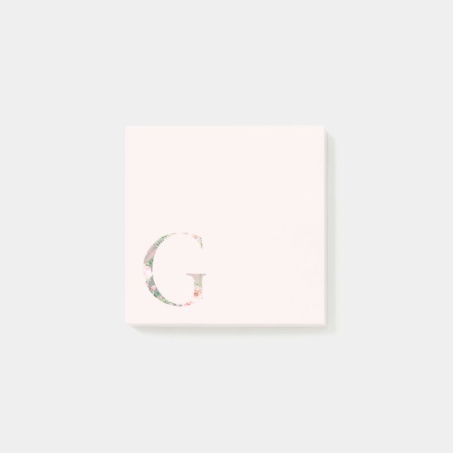 Bloco De Notas Letra floral "G" Notas do Monograma (Frente)