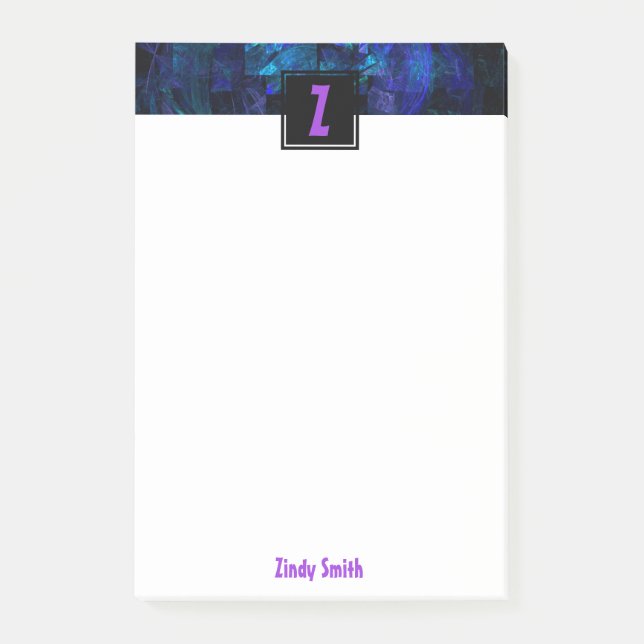 Bloco De Notas Letra inicial púrpura monograma sobre azul luminos (Frente)