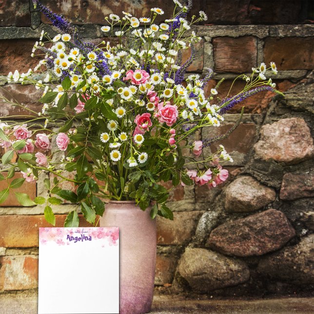 Bloco De Notas Letra púrpura de flor rosa com aquarela (Criador carregado)