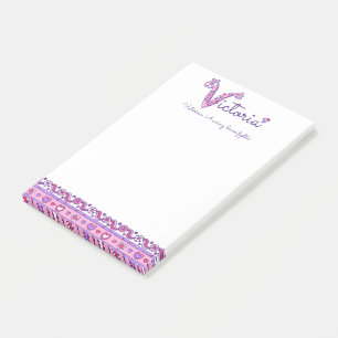 Bloco De Notas Letra Victoria V, nome que significa roxo rosa