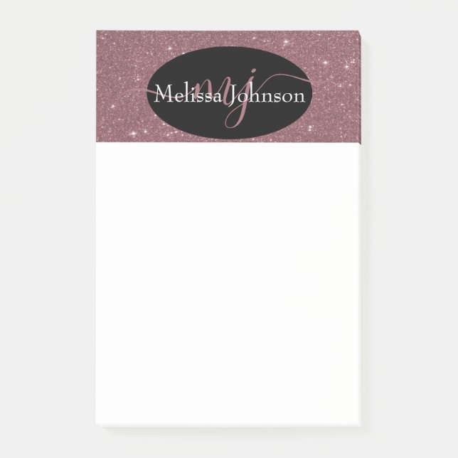 Bloco De Notas Letras elegantes em dourado rosado em Post-it Pret (Frente)