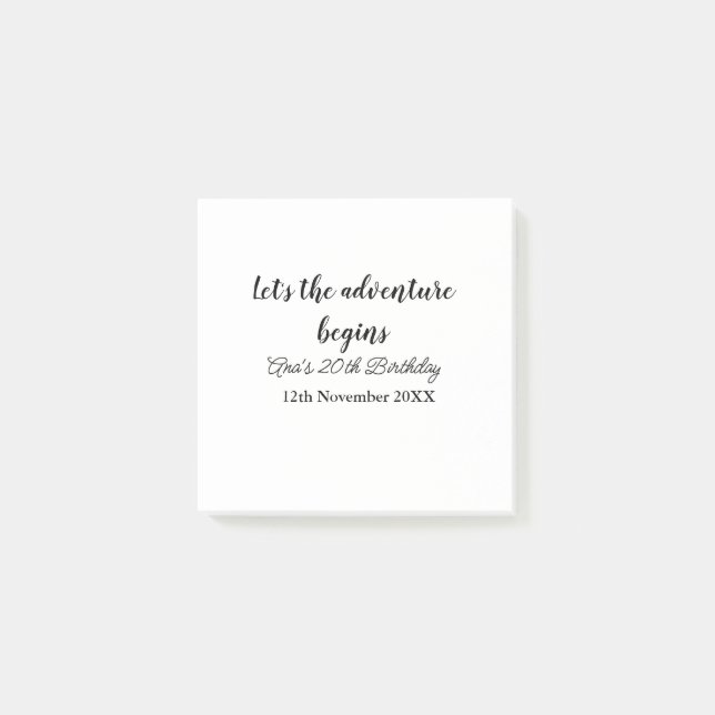 Bloco De Notas lets the adventure begins 20th birthday add name d (Frente)