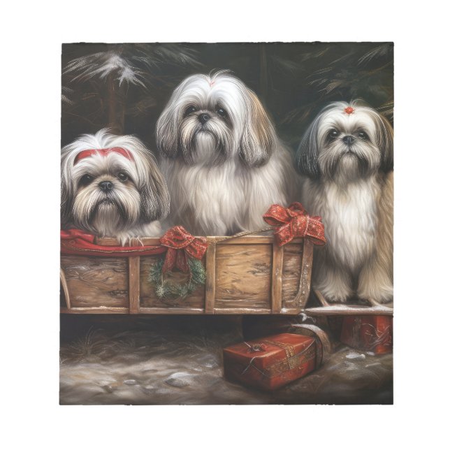 Bloco De Notas Lhasa Apso Trenó Nevado Decoração de Natal (Frente)