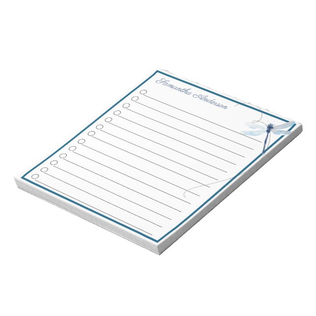 Bloco De Notas Libélula Azul em Voo Nome Personalizado (Invertido)