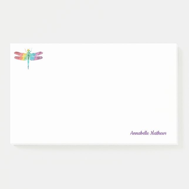 Bloco De Notas Libélula personalizada da aguarela do arco-íris (Frente)