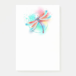 Bloco De Notas libélula vermelha sobre fundo de aquarela