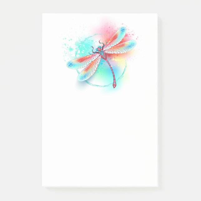 Bloco De Notas libélula vermelha sobre fundo de aquarela (Frente)