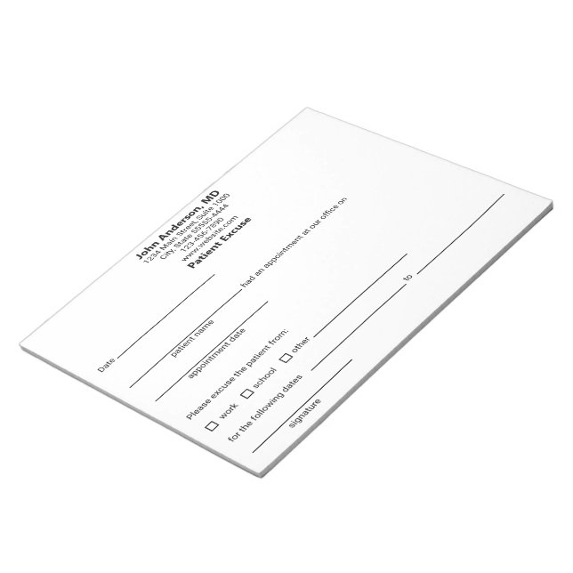 Bloco De Notas Licença do paciente do escritório do Doutor Modelo (Inclinado)