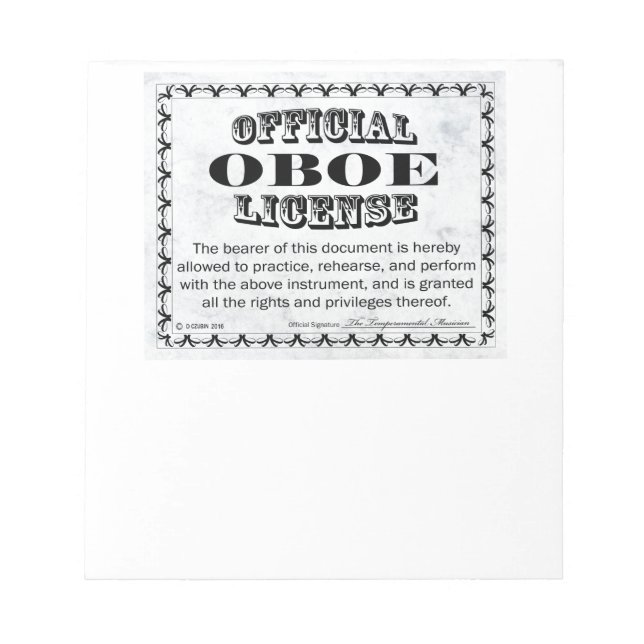 Bloco De Notas Licença Oboe (Frente)