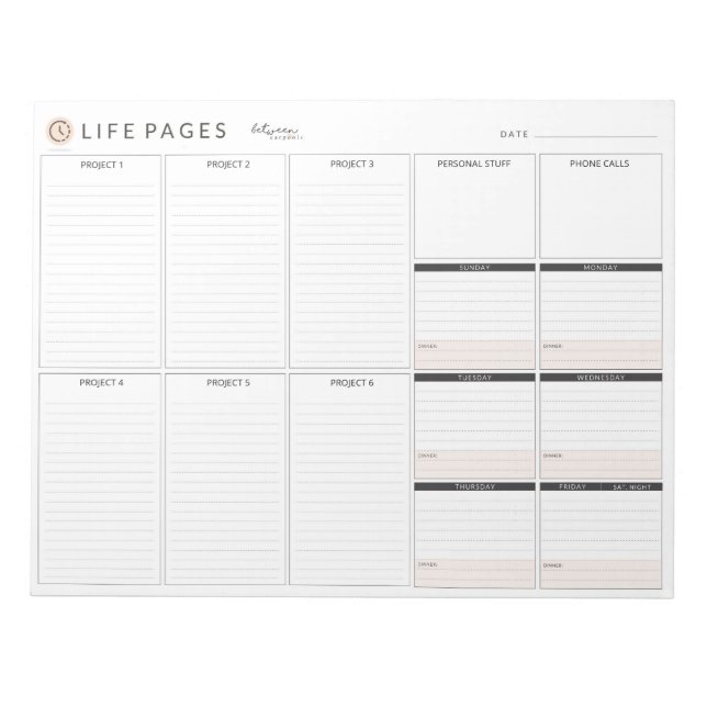 Bloco De Notas LIFE PAGES Planejador entre Carpools (Frente)