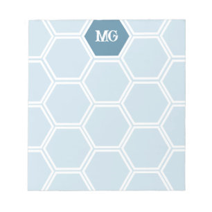 Bloco De Notas Light Blue Monogram Hexagon Honey Comb Pattern