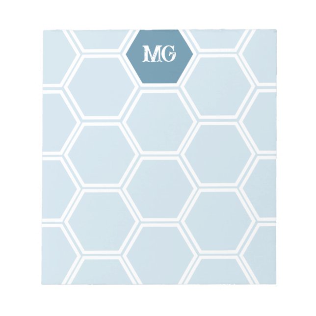 Bloco De Notas Light Blue Monogram Hexagon Honey Comb Pattern (Frente)