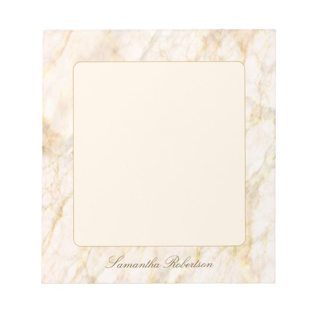 Bloco De Notas Light Pink Gold Brown Elegant Marble Custom Name (Frente)