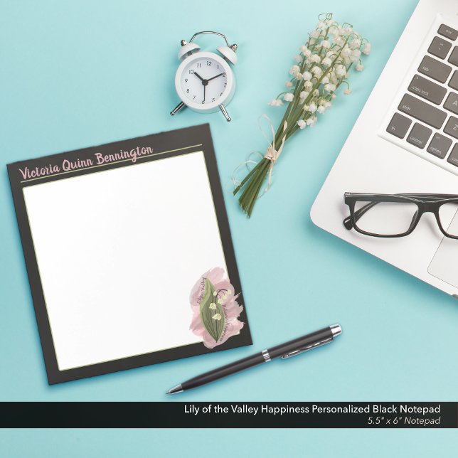 Bloco De Notas Lily do Vale Felicidade Personalizada Negro (Lily of the Valley: A Return to Happiness Personalized Black Notepad)