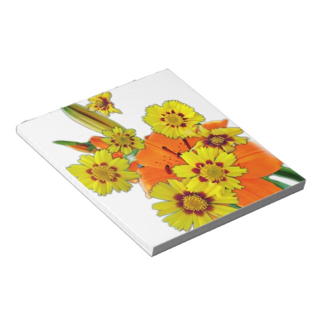 Bloco De Notas Lily laranja e flores margaridas (Inclinado)