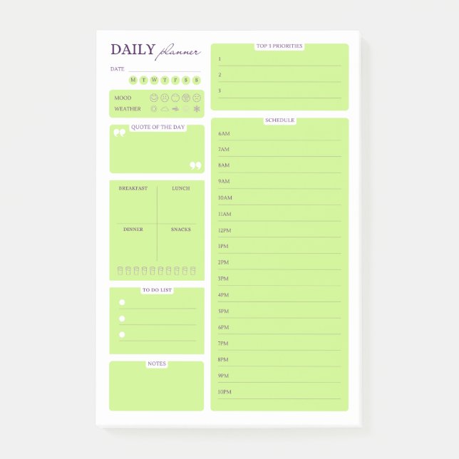 Bloco De Notas Lime Green Minimalist Daily Planner Template (Frente)