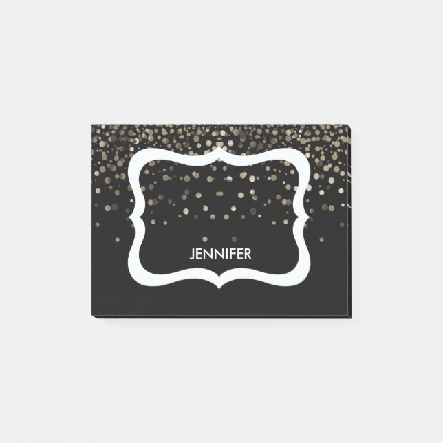 Bloco De Notas Limite preto e branco personalizado com brilho (Frente)