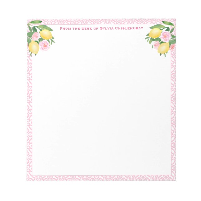 Bloco De Notas Limões bonito de Amalfi Rosa | Da Mesa De (Frente)