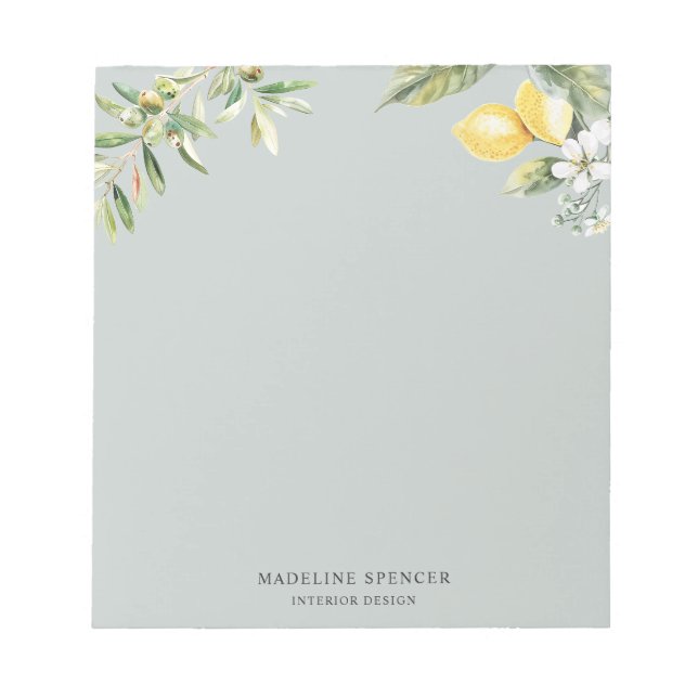 Bloco De Notas Limões de Aquarela e Azeitonas Sage Verde (Frente)