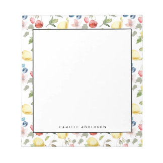 Bloco De Notas Limões de Aquarela e Berries - Padrão Personalizad