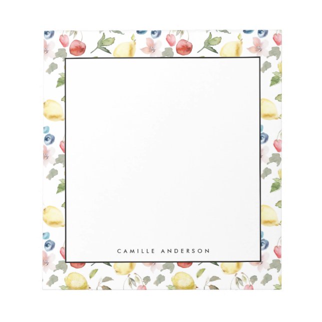 Bloco De Notas Limões de Aquarela e Berries - Padrão Personalizad (Frente)