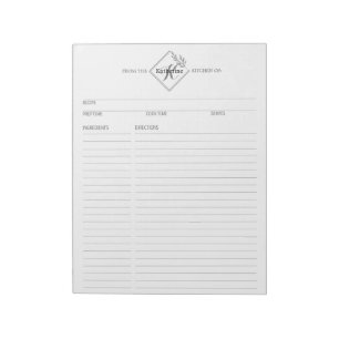 Bloco De Notas Limpar + Monograma Simples Páginas de Receita Note