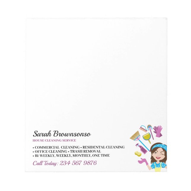 Bloco De Notas Limpeza de Marcas Janitoriais Púrpuras Rosa (Frente)