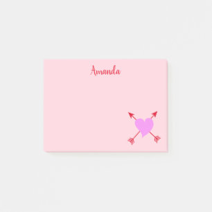 Bloco De Notas Linda cor-de-rosa com coração roxo com setas ver