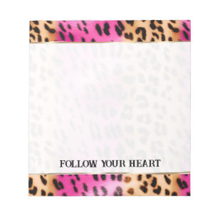 Bloco De Notas Linda Creme Rosa Rosa, Dourada Impressão Leopardo