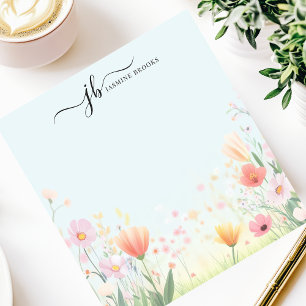 Bloco De Notas Linda Flor Silvestre Aquarela Pastel Personalizada