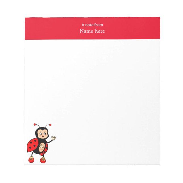 Bloco De Notas Linda Joaninha e Cabeçalho Vermelho Simples (Frente)