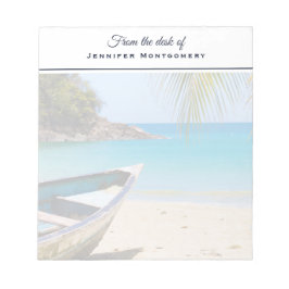 Bloco De Notas Linda praia tropical com um barco a remo