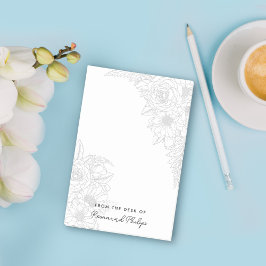 Bloco De Notas Linda Rosa Daisy Line Art da Mesa do