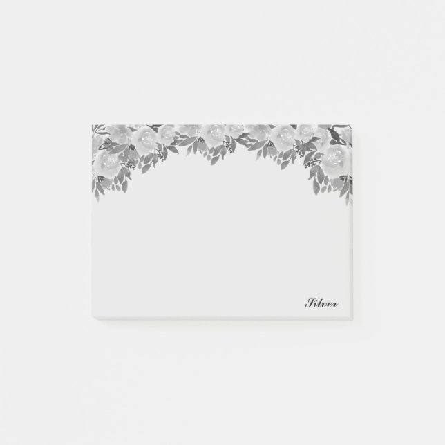 Bloco De Notas Lindas flores de prata em aquarela & caligrafia (Frente)