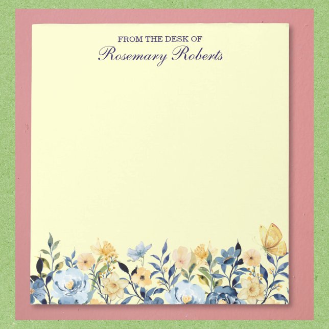 Bloco de Notas Lindas Flores Selvagens Azuis e Ama (Available in multiple sizes. Text may be customized, or removed.)