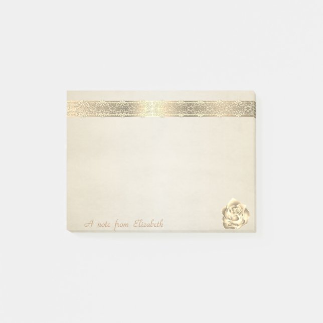 Bloco De Notas Lindo Adorável  Elegante com Renda e Rosa Dourada (Frente)