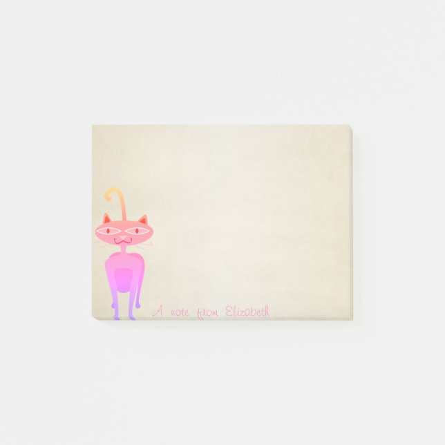 Bloco De Notas Lindo Adorável Estiloso, Gato Rosa (Frente)
