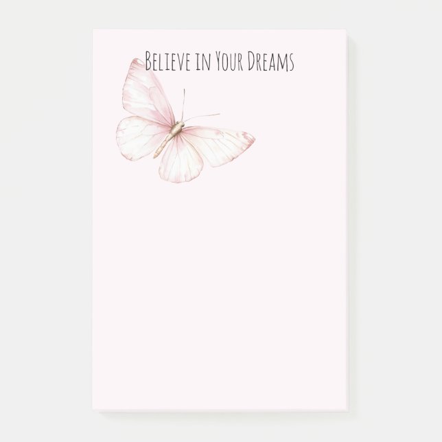 Bloco De Notas Lindo Borboleta Rosa Acredite em Sonhos (Frente)
