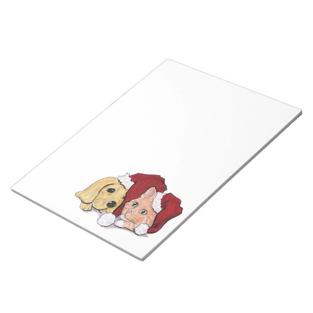 Bloco De Notas Lindo cachorrinho labrador de Natal e gato tabby l (Inclinado)