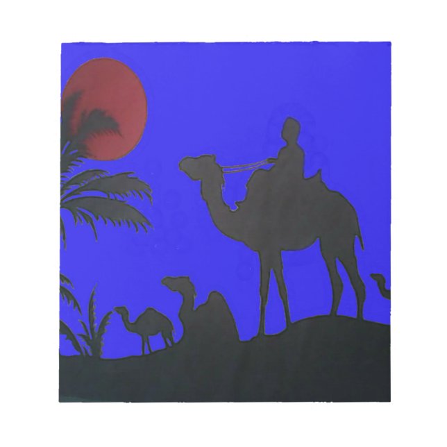 Bloco De Notas Lindo céu azul Sunset Camel Safari Silhouette (Frente)