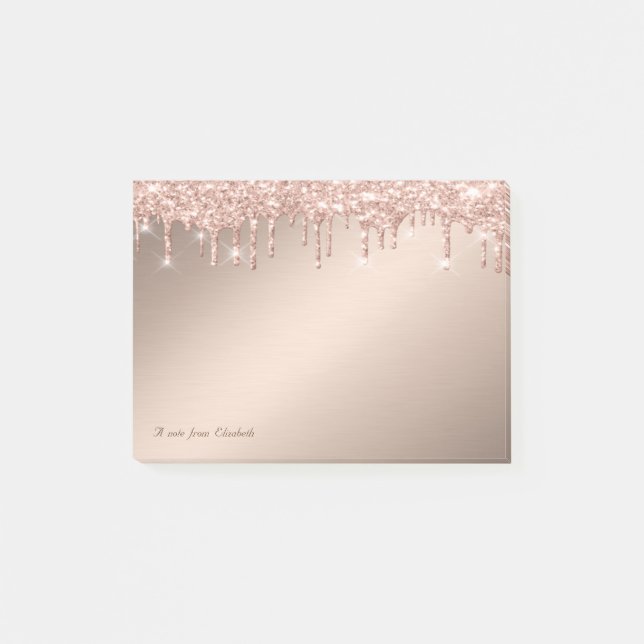 Bloco De Notas Lindo Elegante Glitter Rosa Dourado com Efeito de  (Frente)