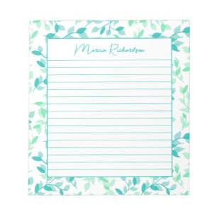 Bloco De Notas Lindo Floral Verde Turquesa Moderno Personalizado