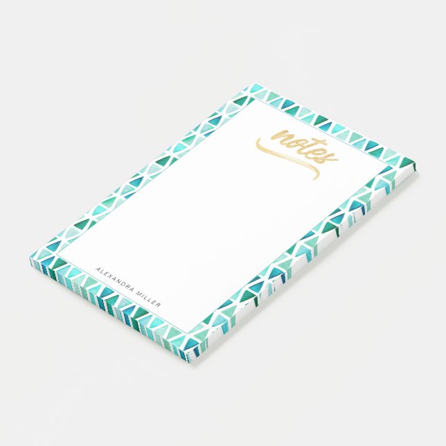 Bloco De Notas Lindo Gemstone Border Dourado Faux Foil Name (Inclinado)