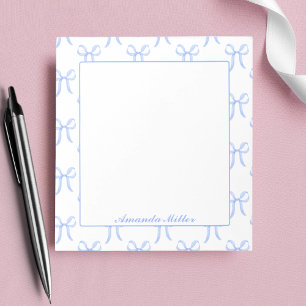 Bloco De Notas Lindo Monograma de Laços Azul Bonito Feminino