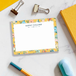 Bloco De Notas Lindo padrão floral amarelo adicionar nome