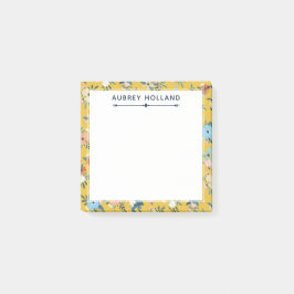 Bloco De Notas Lindo Padrão Floral Amarelo Adicionar Nome
